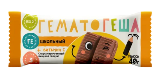 Гематогеша школьный, плитка, 40 г, 1 шт.