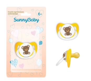 SunnyBaby Соска-пустышка латексная Медведь, для детей с 6 месяцев, латексные, 1 шт.