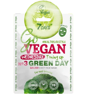 7 Days Go Vegan Тканевая маска для лица Wednesday Green Day, 25 г, 1 шт.