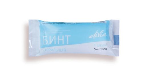 Divia Бинт медицинский стерильный, 5мх10см, из нетканого материала с неосыпающимися краями, 1 шт.