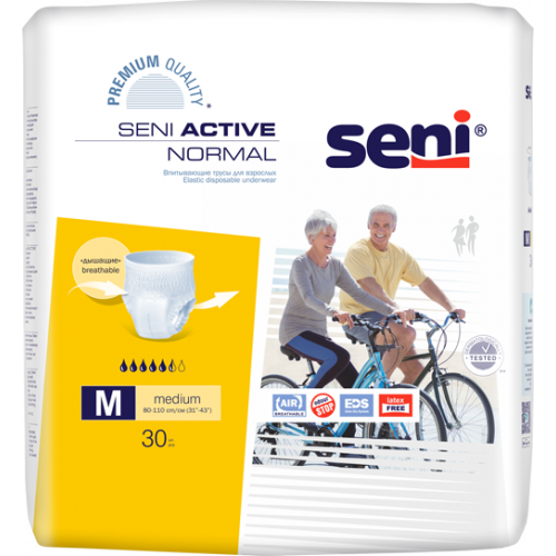 Seni Active Normal трусы впитывающие для взрослых, Medium M (2), 80-110 см, трусы одноразовые урологические, 30 шт.